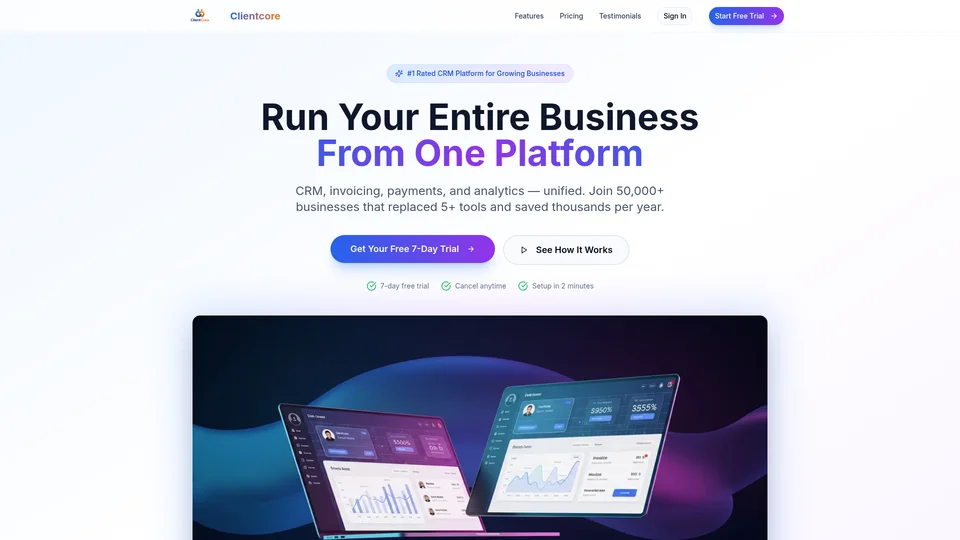 ClientCore website preview